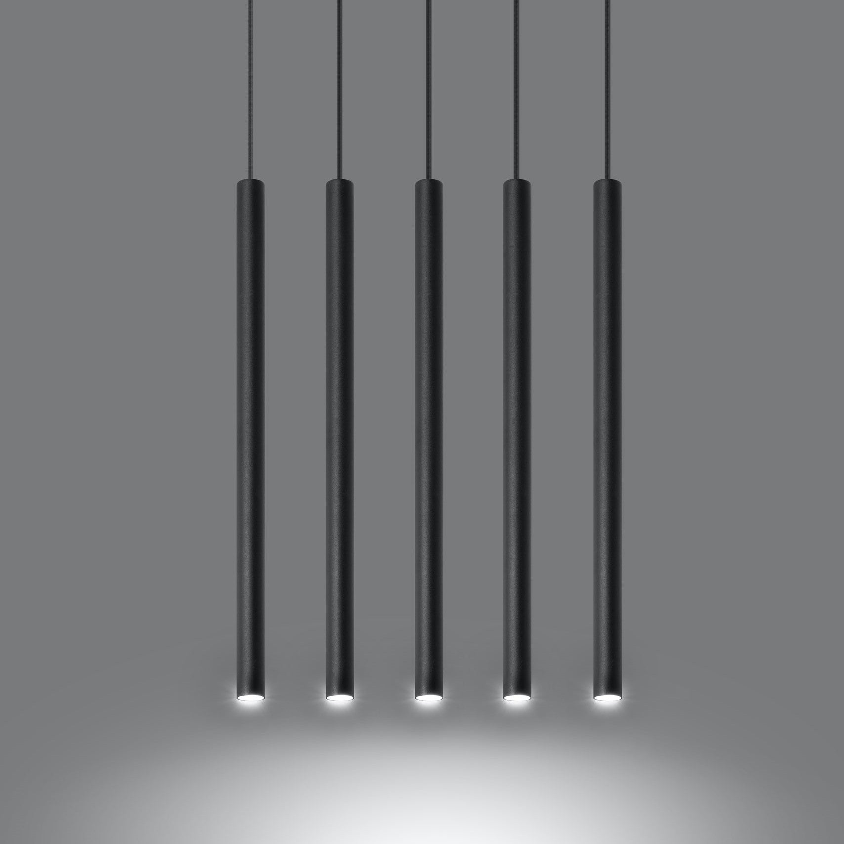 Suspension 5 lampes en acier -5 rondes noir 45cm x 5cm x 100cm IP20 G9 230V
