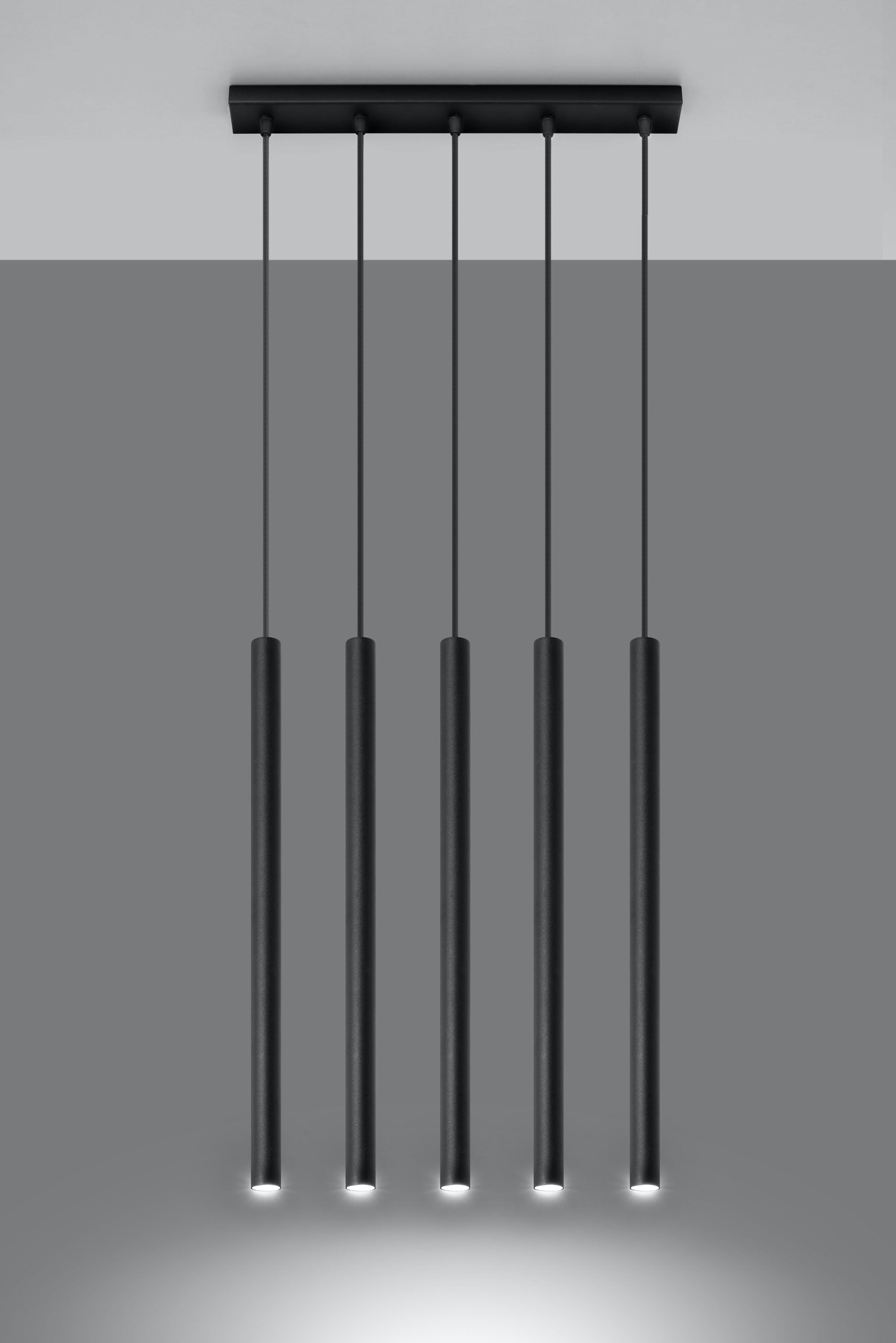 Suspension 5 lampes en acier -5 rondes noir 45cm x 5cm x 100cm IP20 G9 230V