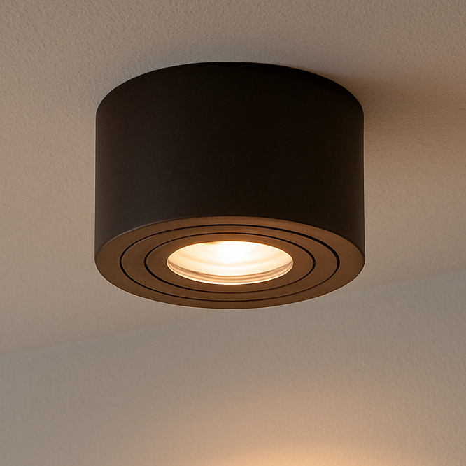 LED Aufbaustrahler Flach für Badezimmer o. Außenbereich MILANO SMALL | 3000k 4000k | Rund | Schwarz-Matt | Extra-flach |5W / 7W Dimmbar Warmweiß o. Neutralweiß Modul | IP44 | 230V | Aluminium