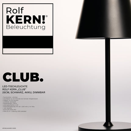 LED Tischleuchte für Außen und Innen ROLF KERN „CLUB“ 25CM, Schwarz, Akku, Dimmar IP54