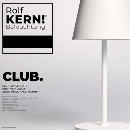 LED Tischleuchte für Außen und Innen ROLF KERN „CLUB“ 25CM, Weiß, Akku, DimmbarIP54