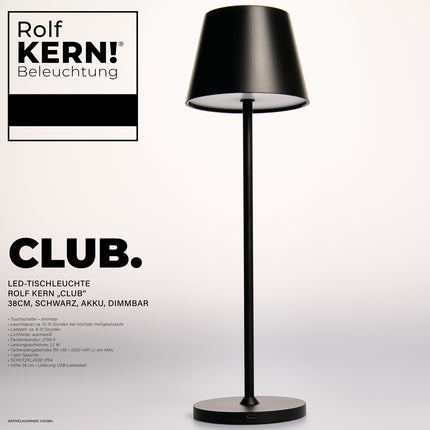 LED Tischleuchte für Außen und Innen ROLF KERN „CLUB“ 38CM, Schwarz , Akku, Dimmbar IP54