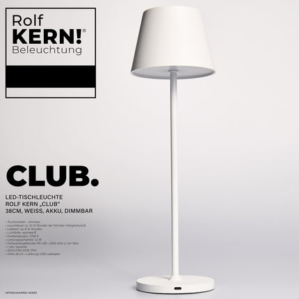 LED Tischleuchte für Außen und Innen ROLF KERN „CLUB“ 38CM, Weiß , Akku, Dimmbar IP54