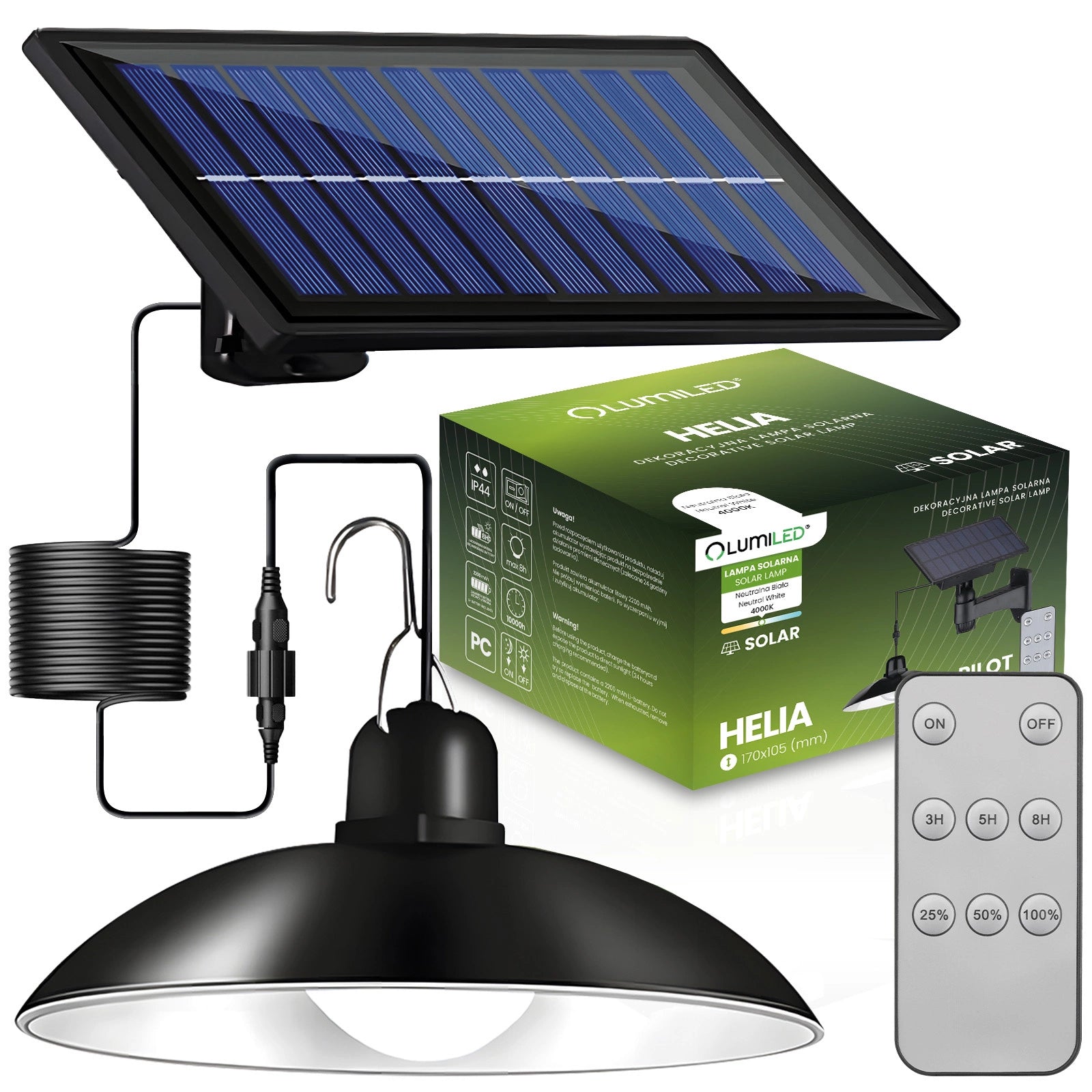 Solar Hängelampe für Garten & Terrasse – LED 4000K IP44 mit Fernbedien – Novoom Profi Leuchten