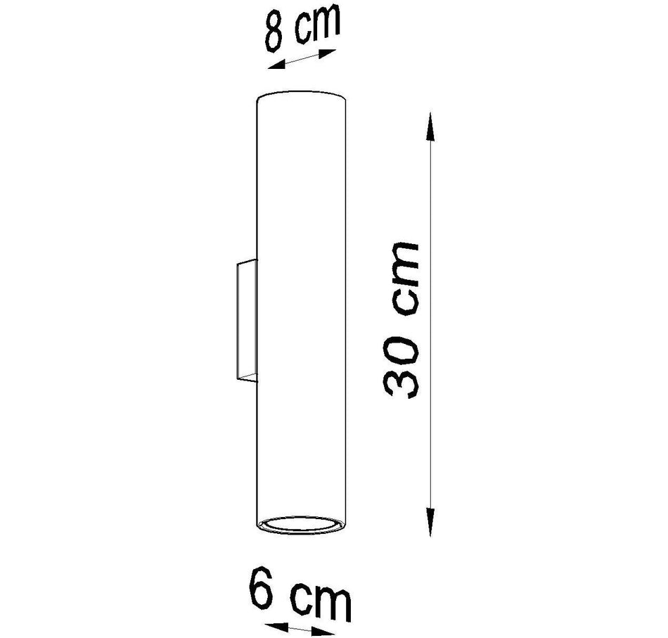 Applique murale en acier -2 Ronde Noir Ø6cm x 30cm GU10 IP20 230V
