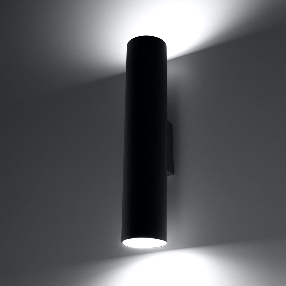Applique murale en acier -2 Ronde Noir Ø6cm x 30cm GU10 IP20 230V