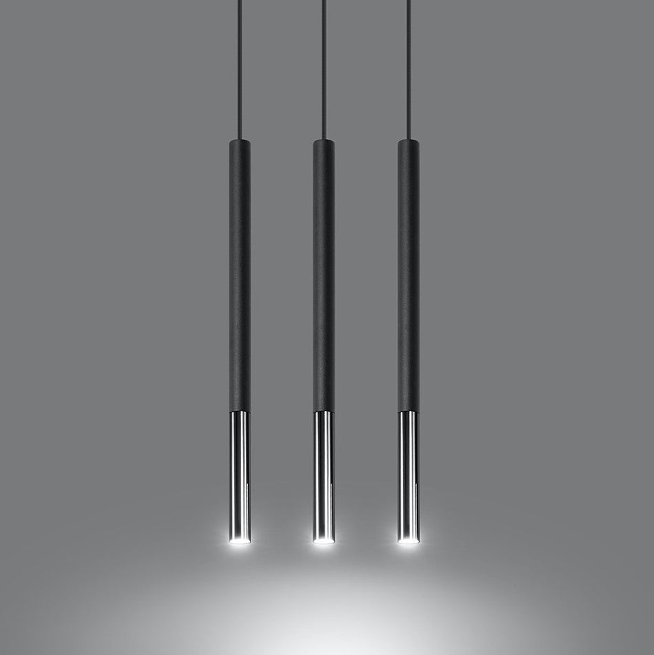 Pendelleuchte 3-flammig aus Stahl -3L Rund Schwarz-Chrom 30cm x 5cm x 100cm IP20 G9 230V