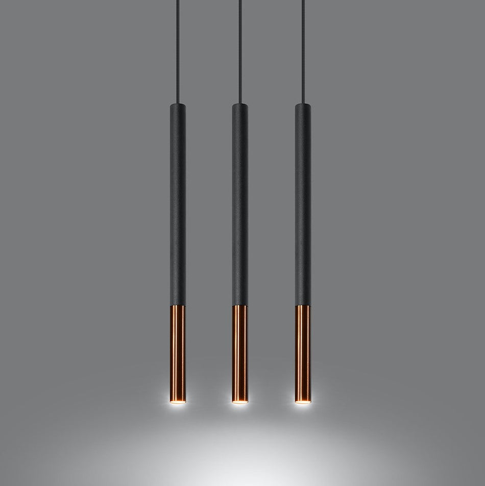 Pendelleuchte 3-flammig aus Stahl -3L Rund Schwarz-Kupfer 30cm x 5cm x 100cm IP20 G9 230V