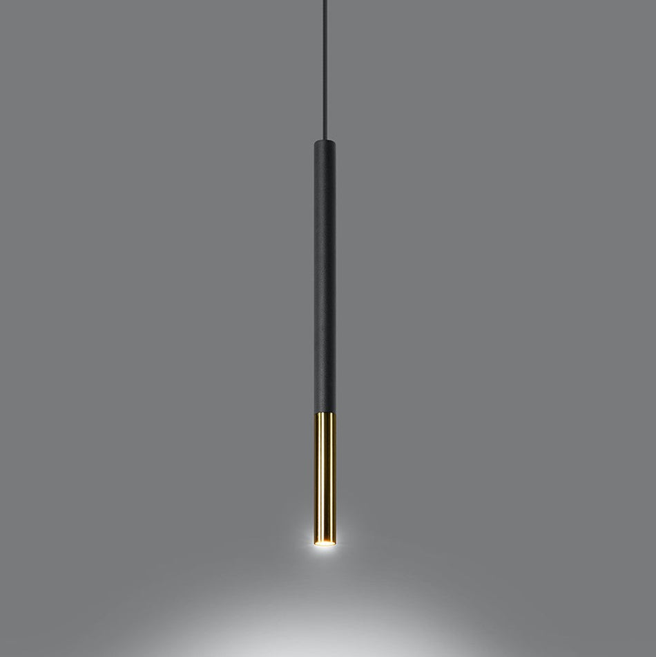 Pendelleuchte 1-flammig aus Stahl -1 Rund Schwarz-Gold 8cm x 100cm IP20 G9 230V