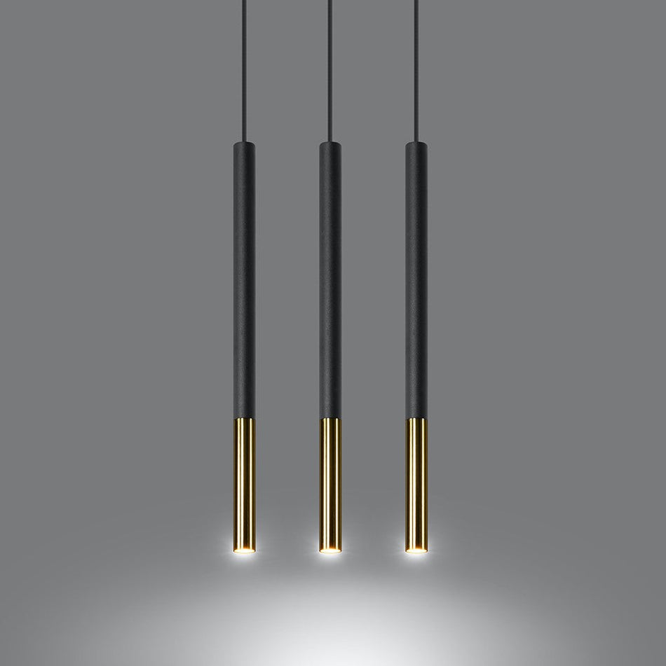 Pendelleuchte 3-flammig aus Stahl -3L Rund Schwarz-Gold 30cm x 5cm x 100cm IP20 G9 230V