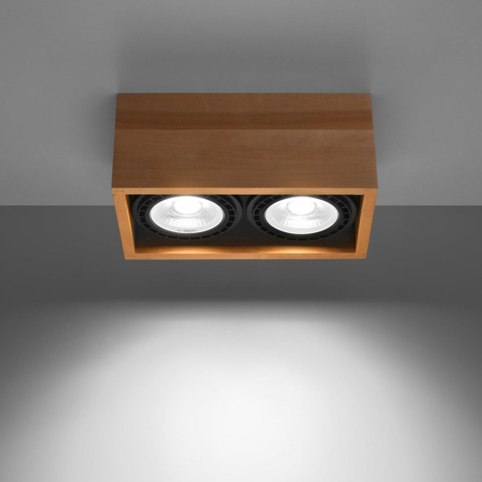 Deckenleuchte 2 Eckig aus Holz max. 2x 40W IP20 GU10 ES111 230V