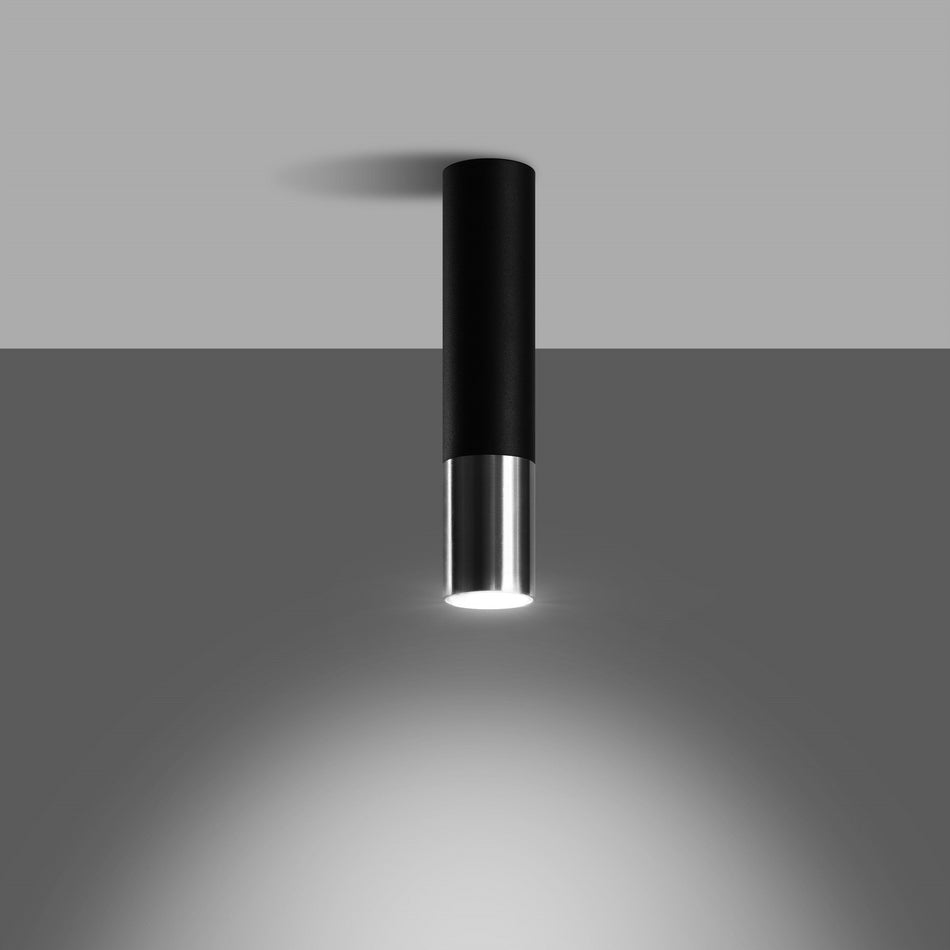 Ceiling light surface-mounted light made of steel round black-chrome Ø6cm x 30cm IP20 GU10 230V