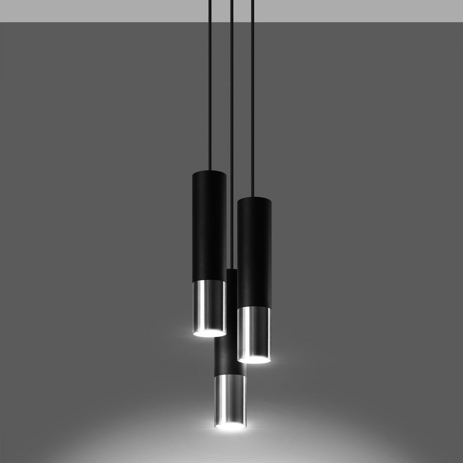 Pendelleuchte 3-flammig aus Stahl -3P Rund Schwarz-Chrom 20cm x 20cm x 100cm IP20 GU10 230V