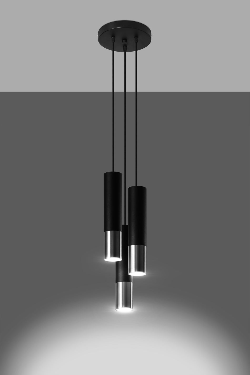 Pendelleuchte 3-flammig aus Stahl -3P Rund Schwarz-Chrom 20cm x 20cm x 100cm IP20 GU10 230V
