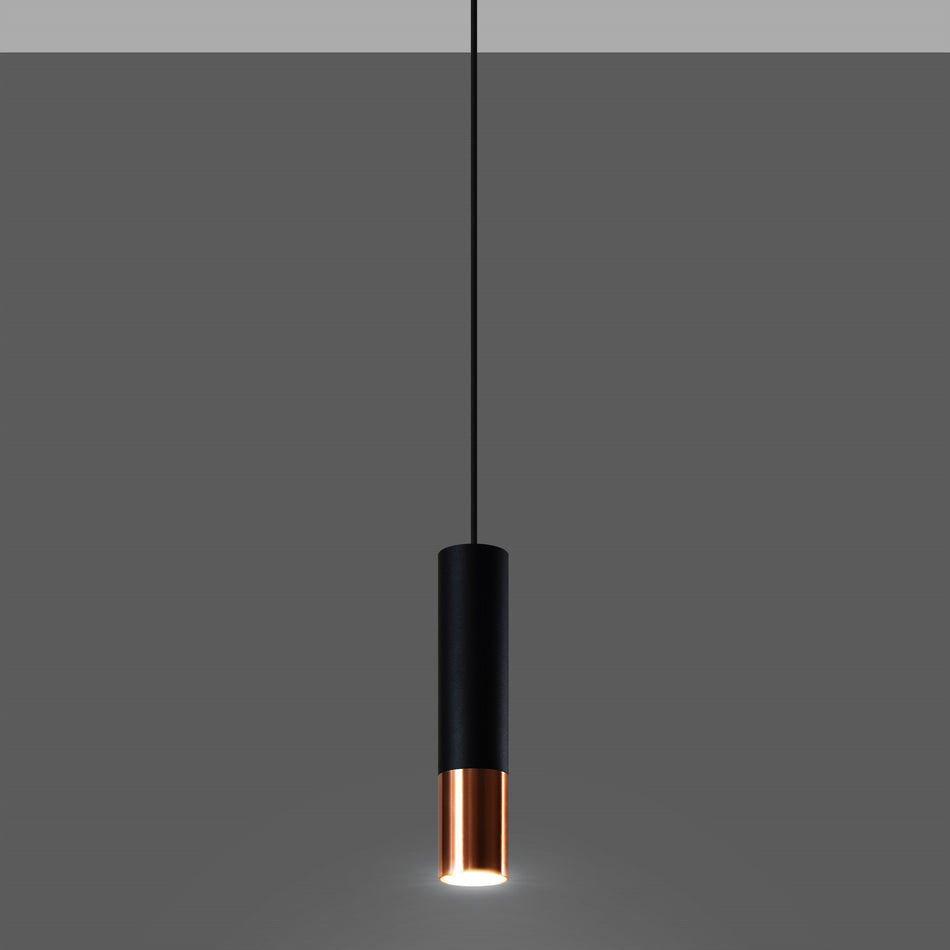 Pendelleuchte 1-flammig aus Stahl -1 Rund Schwarz-Kupfer 8cm x 100cm IP20 GU10 230V