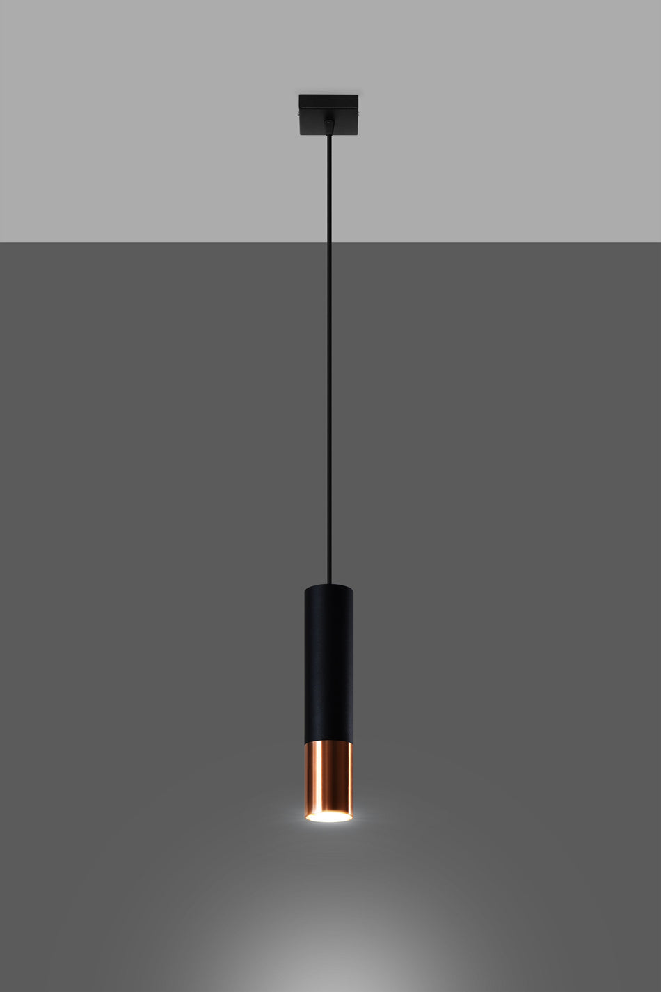 Pendelleuchte 1-flammig aus Stahl -1 Rund Schwarz-Kupfer 8cm x 100cm IP20 GU10 230V