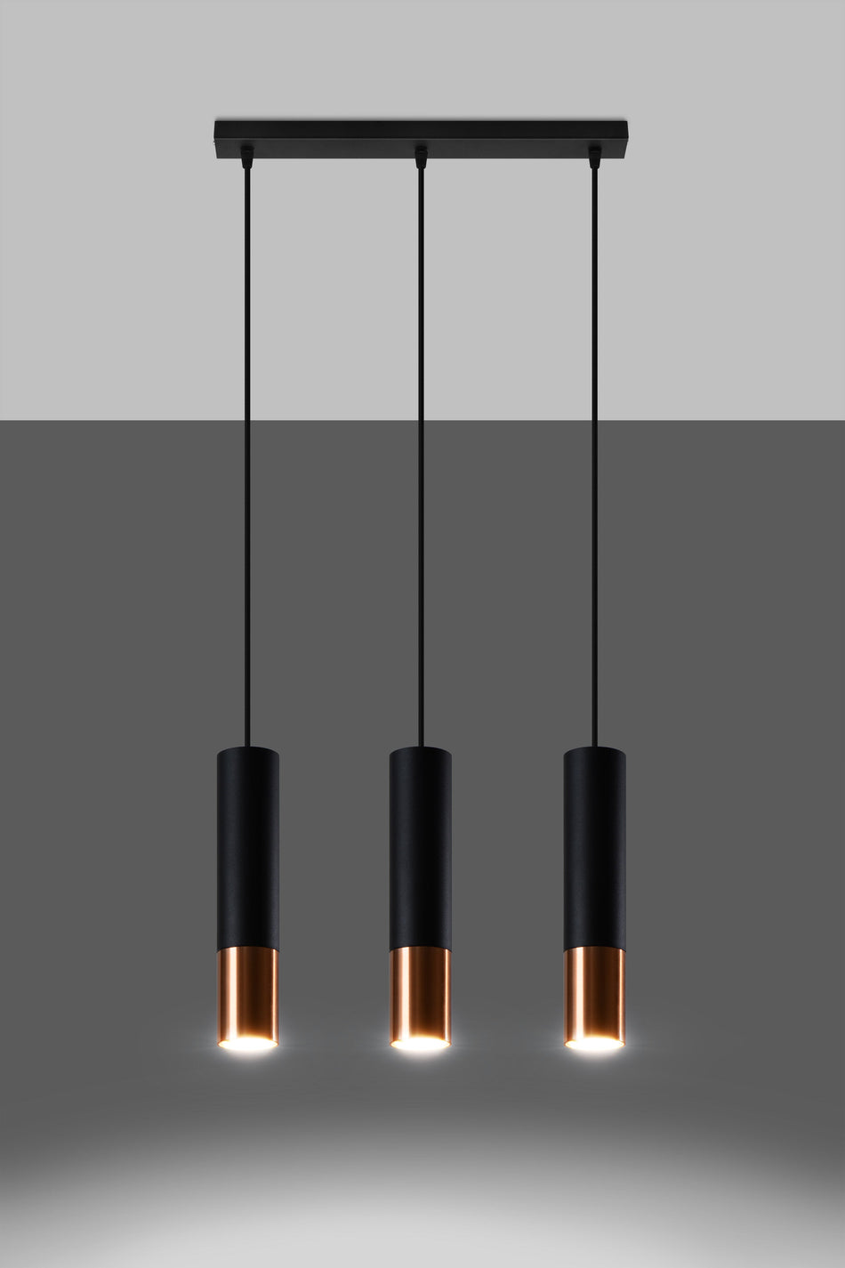 Pendelleuchte 3-flammig aus Stahl -3L Rund Schwarz-Kupfer 45cm x 6cm x 100cm IP20 GU10 230V
