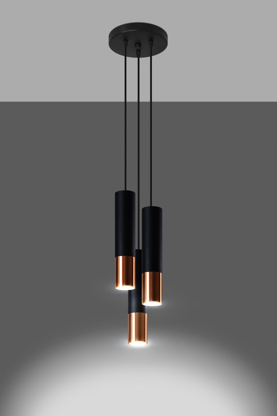 Pendelleuchte 3-flammig aus Stahl -3P Rund Schwarz-Kupfer 20cm x 20cm x 100cm IP20 GU10 230V