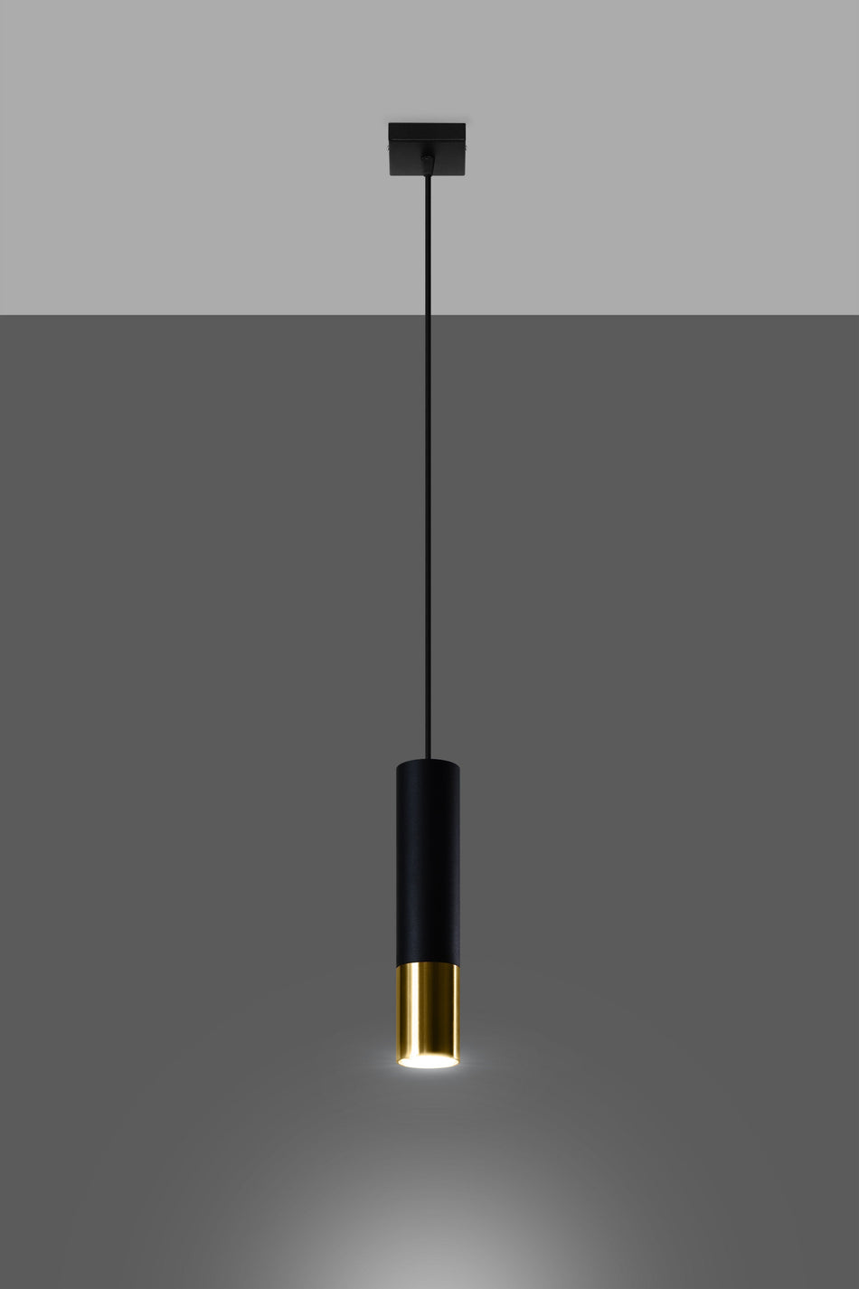 Pendelleuchte 1-flammig aus Stahl -1 Rund Schwarz-Gold 8cm x 100cm IP20 GU10 230V