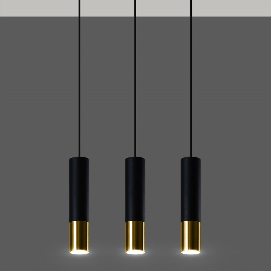 Pendelleuchte 3-flammig aus Stahl -3L Rund Schwarz-Gold 45cm x 6cm x 100cm IP20 GU10 230V