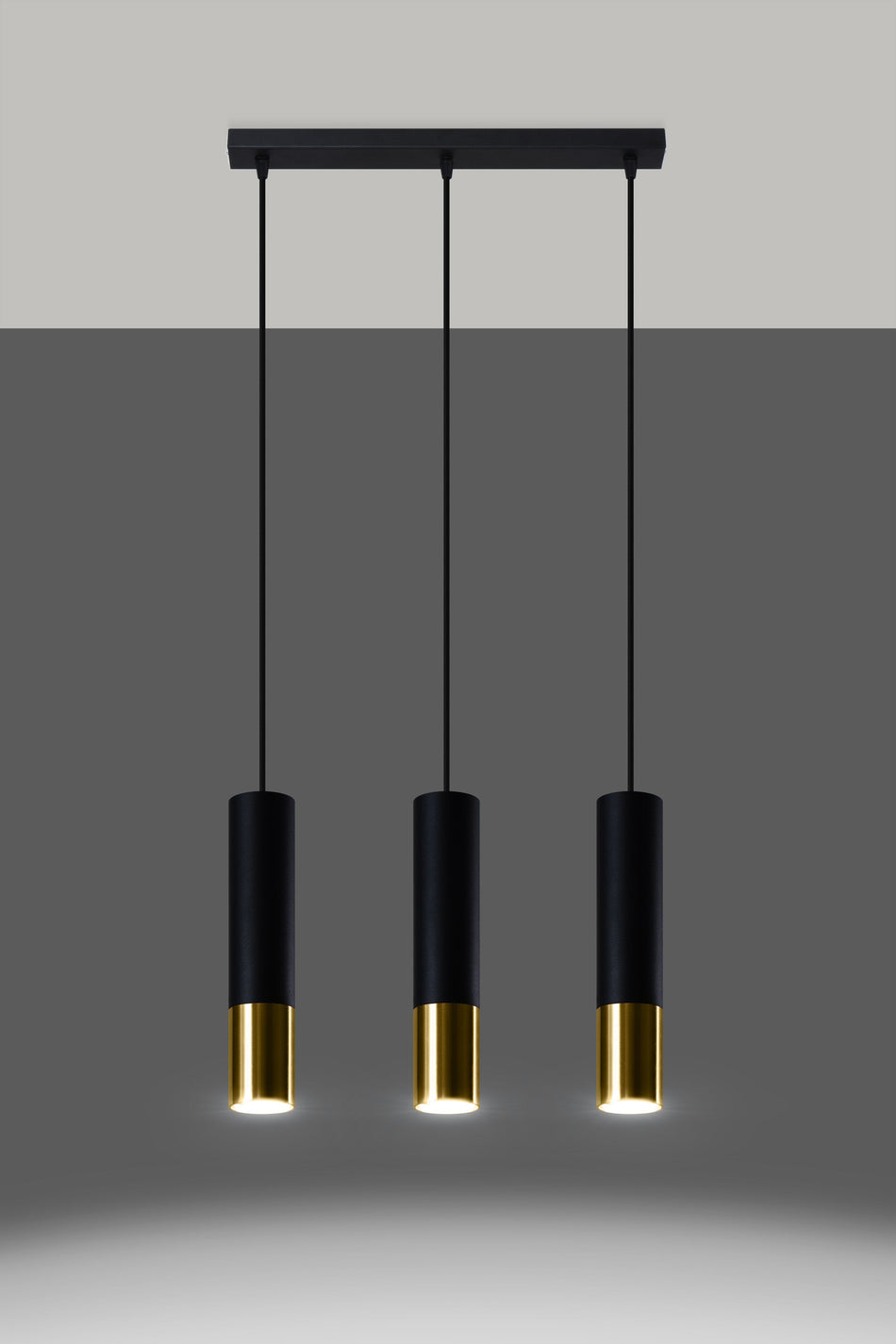 Pendelleuchte 3-flammig aus Stahl -3L Rund Schwarz-Gold 45cm x 6cm x 100cm IP20 GU10 230V