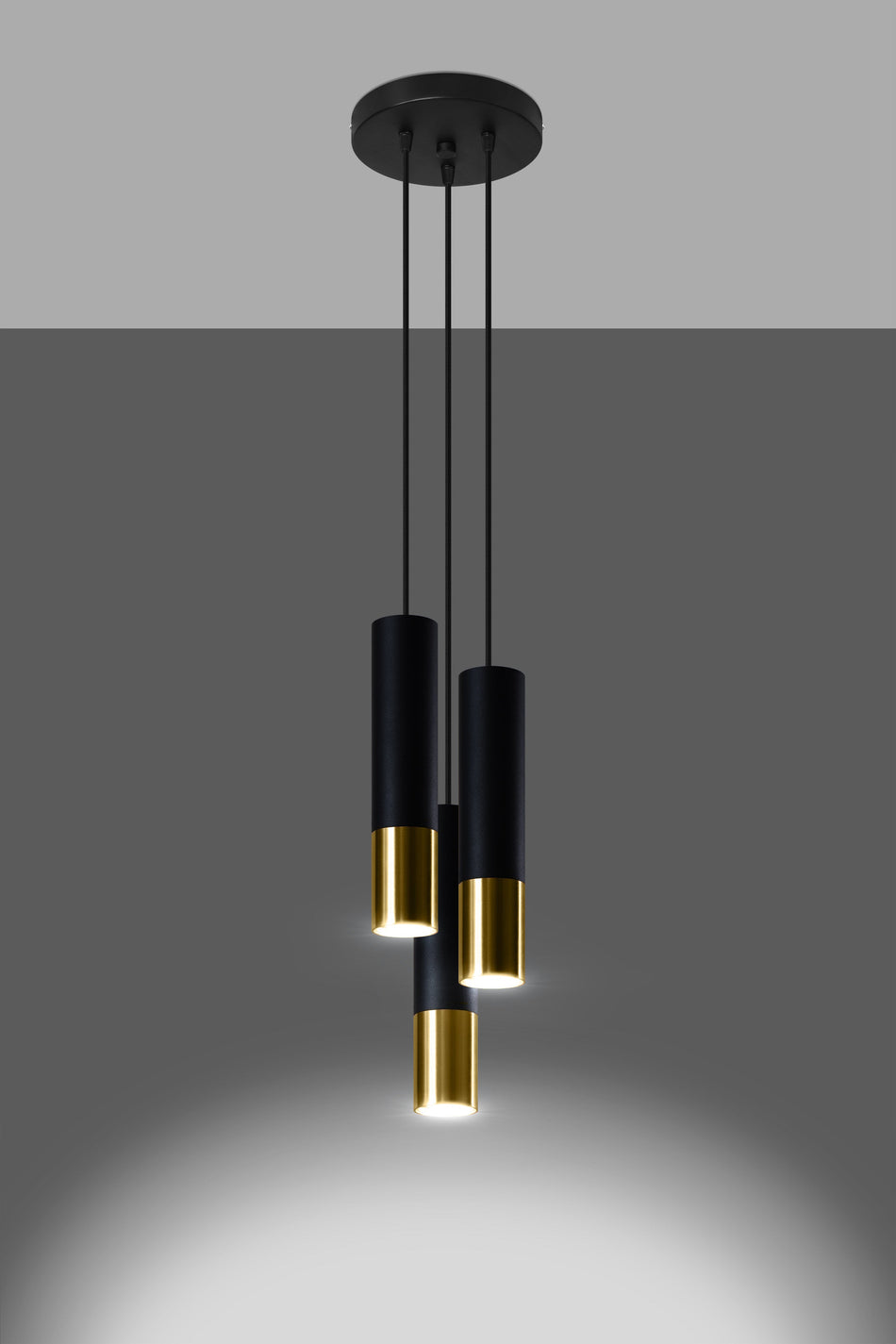 Pendelleuchte 3-flammig aus Stahl -3P Rund Schwarz-Gold 20cm x 20cm x 100cm IP20 GU10 230V