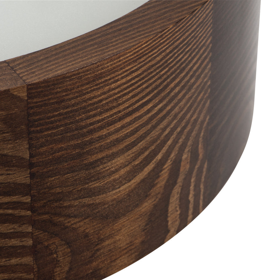 Plafonnier en bois et verre rond 27,5cm chêne blanc ou wengé E27 IP20 230V