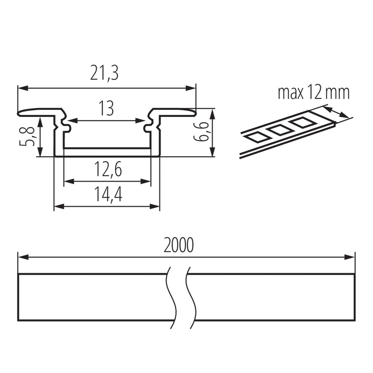 Aluminiumprofil PROFILO K-W weiß 2m (10P)