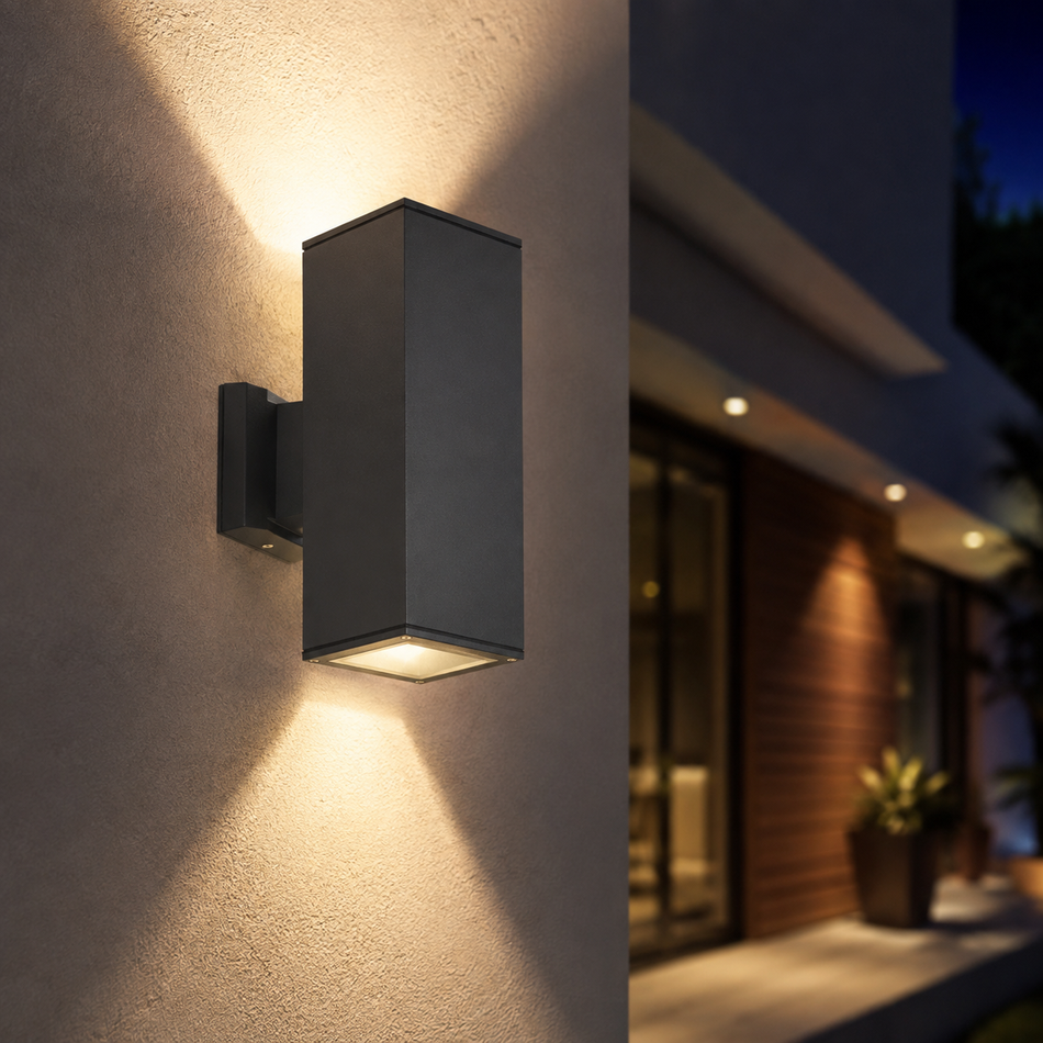 Applique d'extérieur Up&amp;Down, anthracite, carrée, 2x 60W / IP54 / 2x E27 / 230V