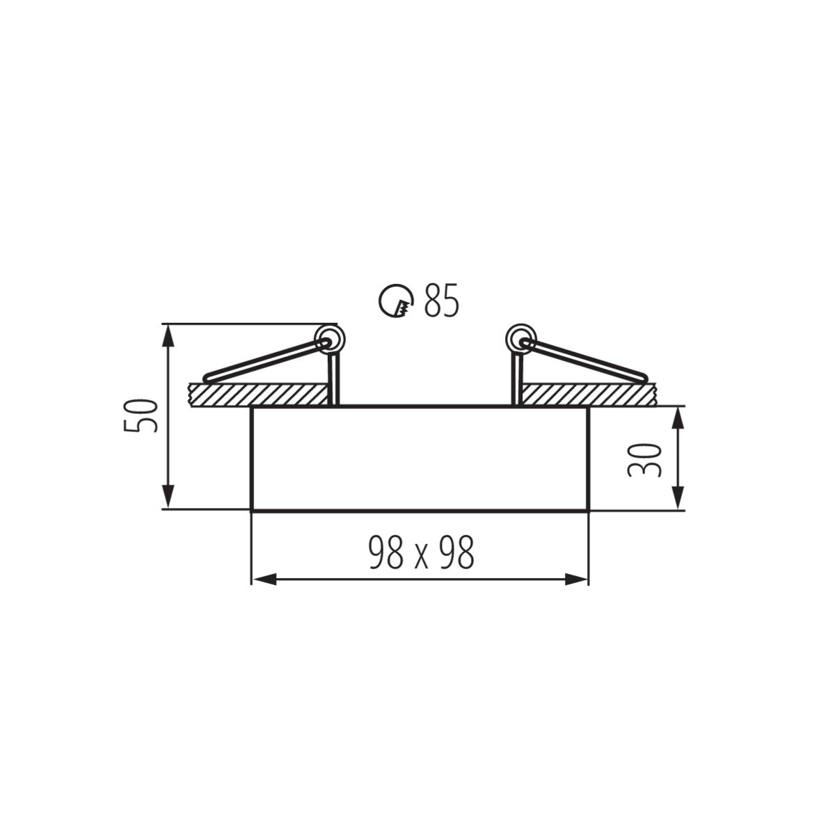 Einbaustrahler aus Aluminium Stahl Eckig 98mm x 98mm IP20 GU10 230V