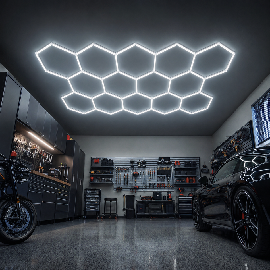 LED Hexagon Deckenleuchte HEXAGRID 208x300cm oder 300×516cm, 4000 K oder 6500 K