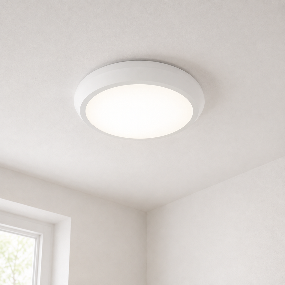 Plafonnier 16W avec détecteurs de mouvement et crépusculaire rond blanc IP66 230V 