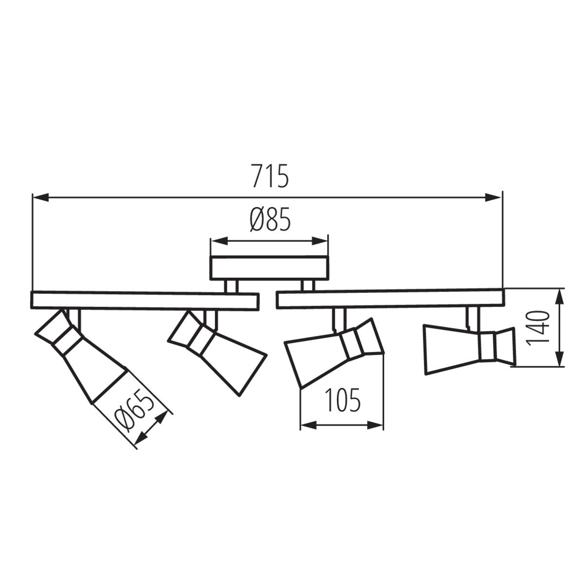 Plafonniers 4 lampes, orientables horizontalement et verticalement, IP20 230V GU10