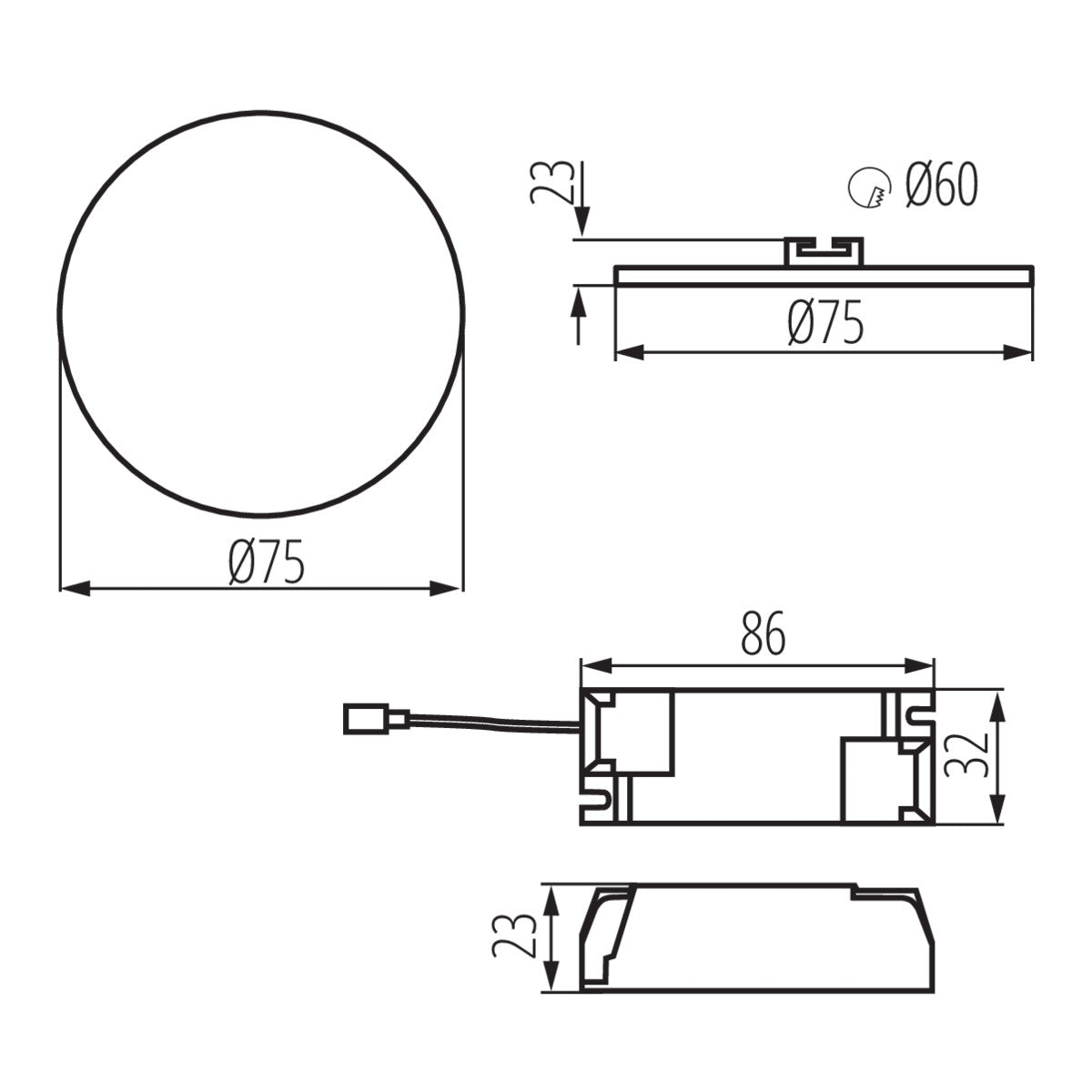 Spot encastrable aluminium rond Ø75mm IP65/20 6W 230V