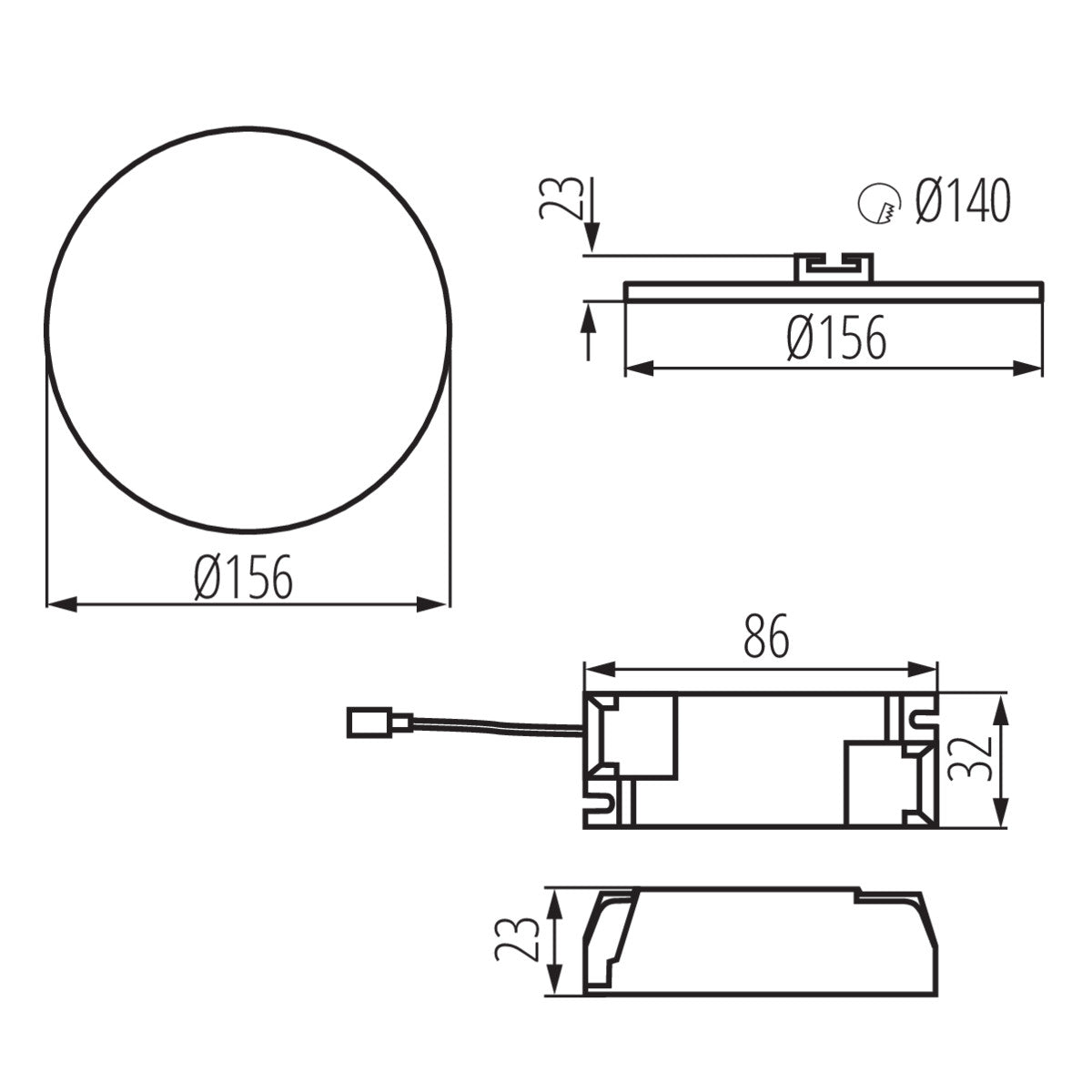 Spot encastrable aluminium rond Ø156mm IP65/20 14W 230V