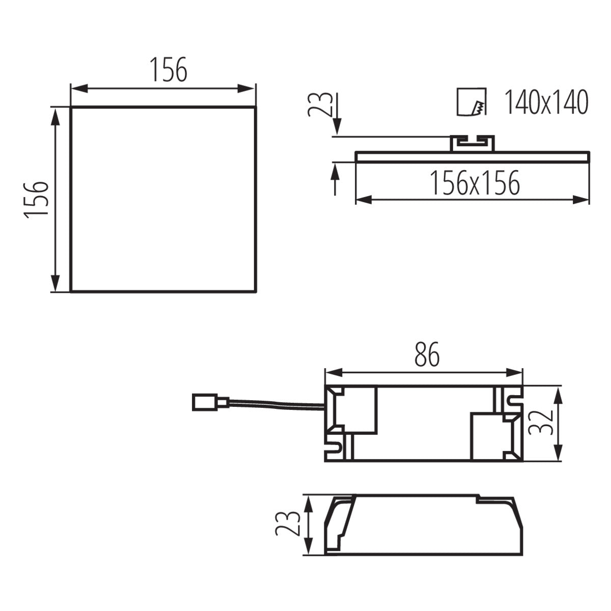 Recessed aluminum spotlight square 156mm x 156mm IP65/20 14W 230V 