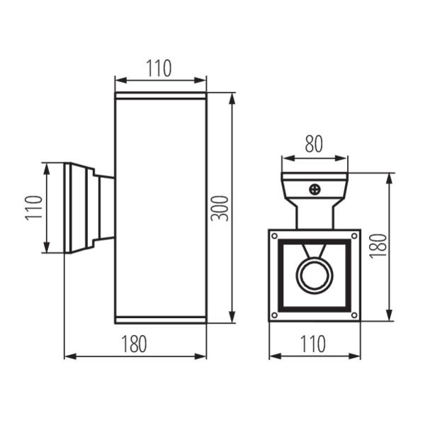 Applique d'extérieur Up&amp;Down, anthracite, carrée, 2x 60W / IP54 / 2x E27 / 230V