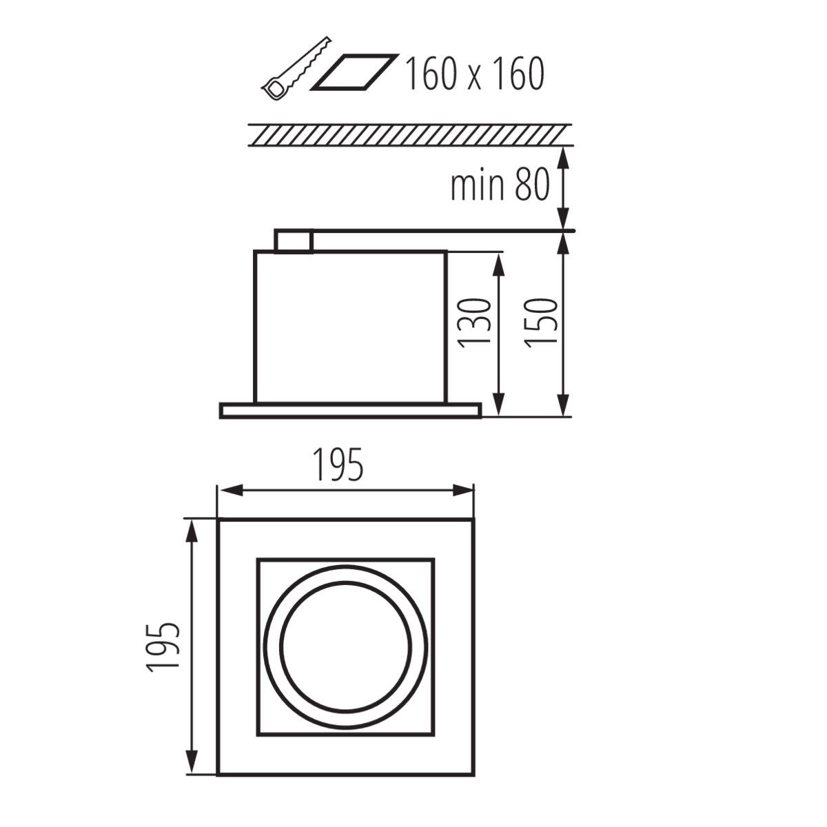 LED recessed spotlight made of aluminum square 195mm x 195mm IP20 GU10 ES-111 230V