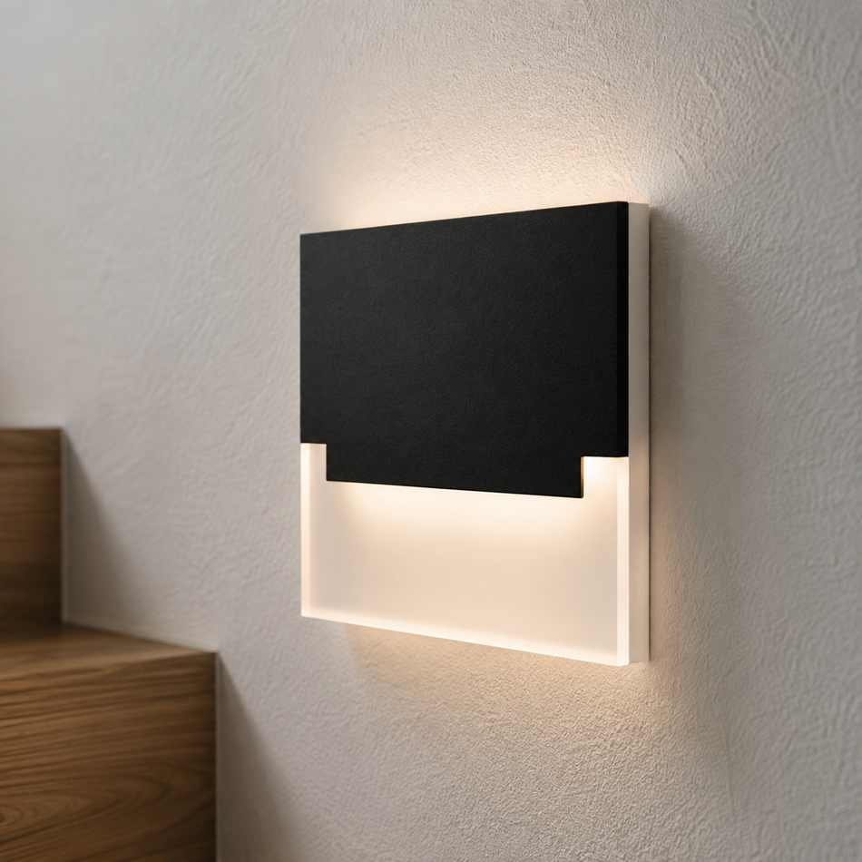 LED recessed stair light, black, square, warm white / neutral white, 0.8W / IP20 / 12V DC 