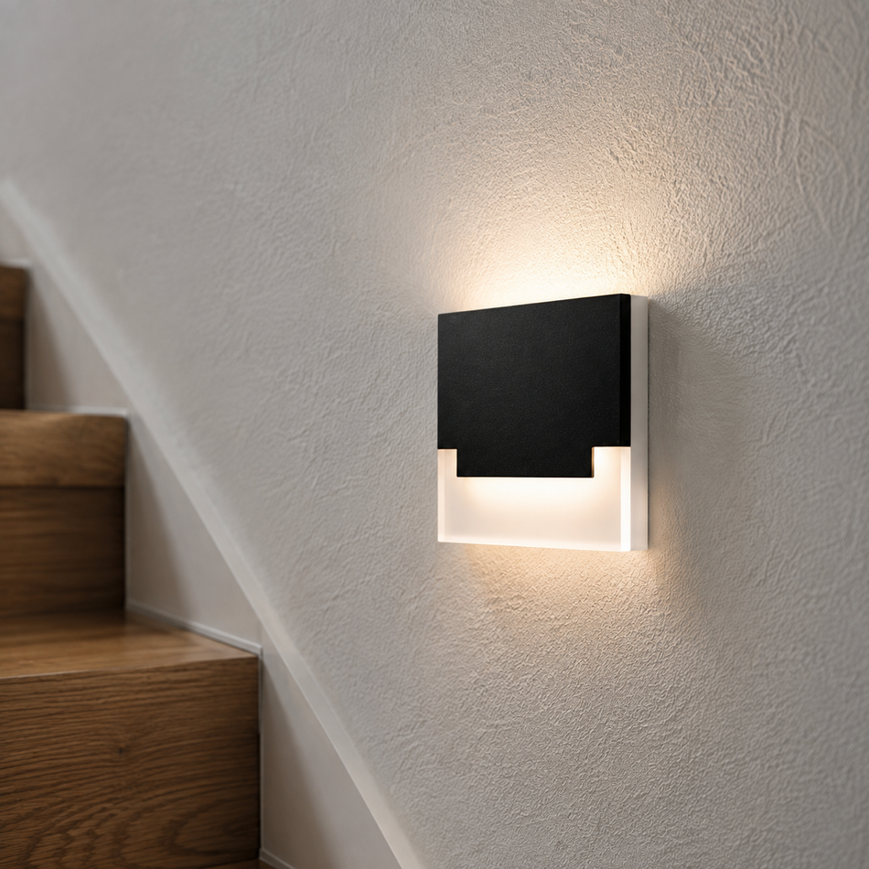 LED recessed stair light, black, square, warm white / neutral white, 0.8W / IP20 / 12V DC 