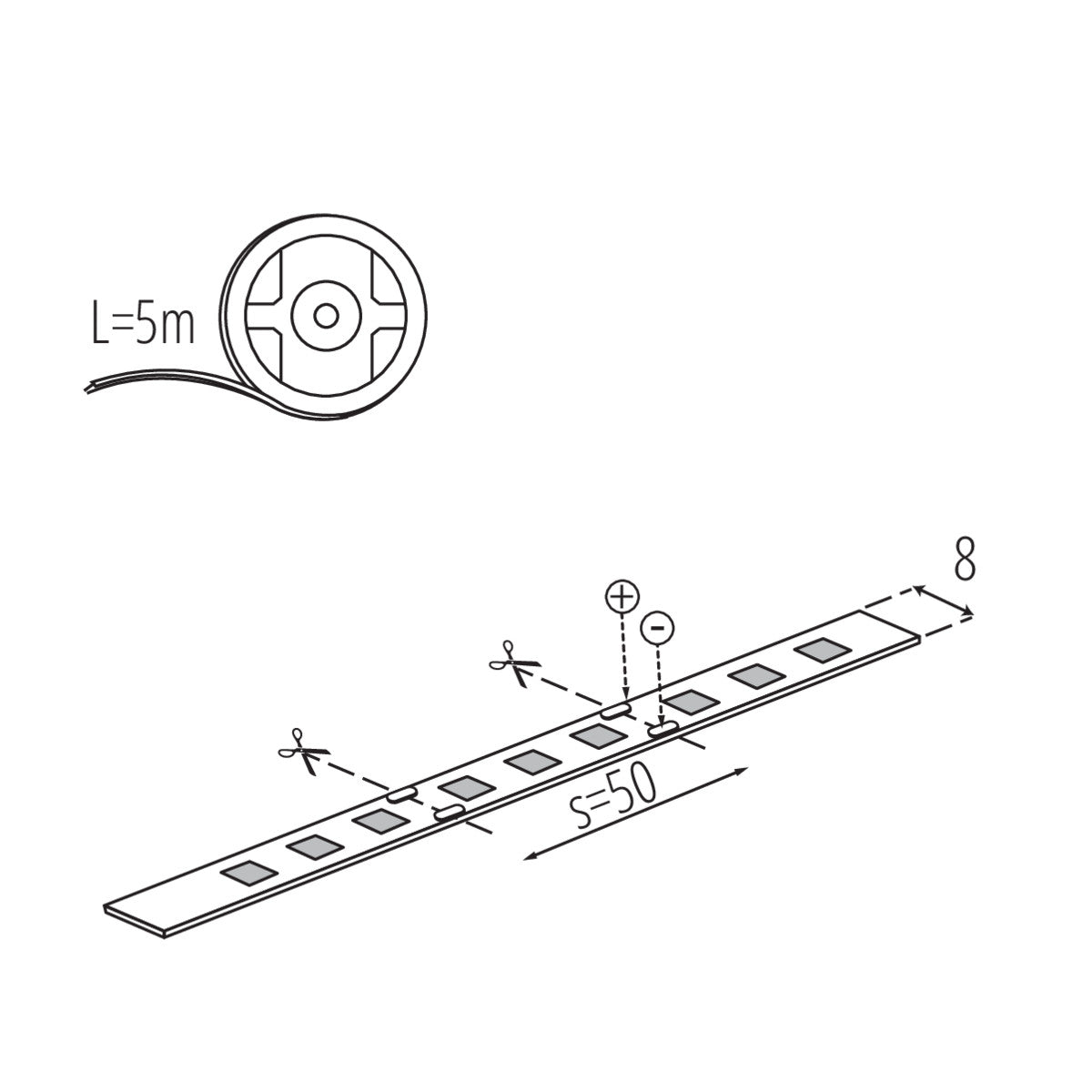 LED-Strip, 5 Meter Streifenband L60, warmweiß / neutralweiß / kaltweiß, 1m=11W / IP00 / 12VDC (G)