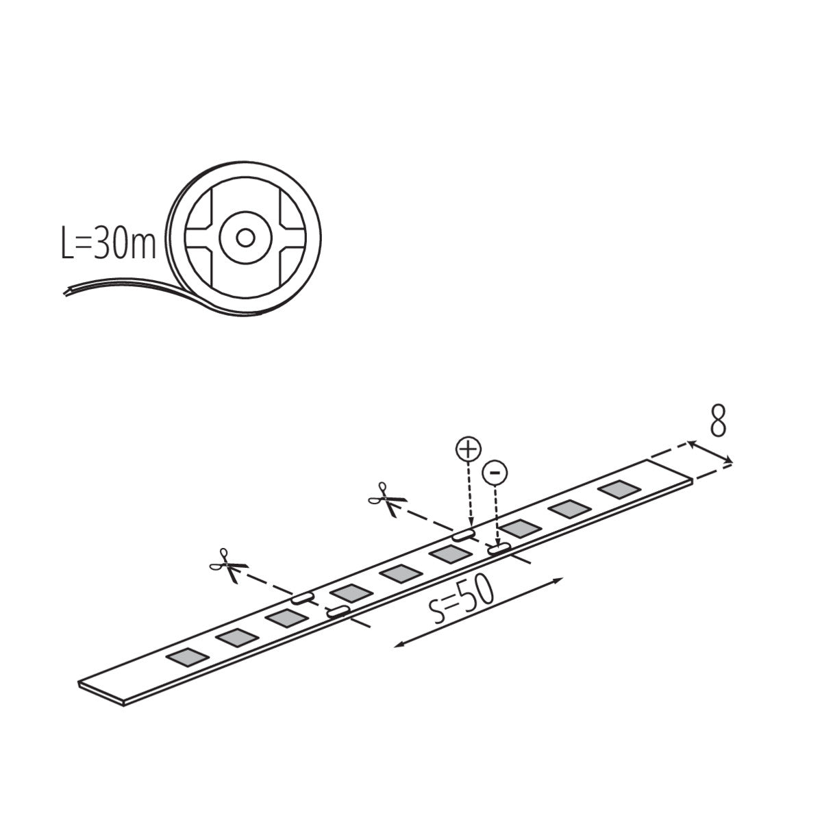 LED-Strip, 30 Meter Streifenband L60B, warmweiß / neutralweiß / kaltweiß, 1m=11W / IP00 / 12VDC (G)