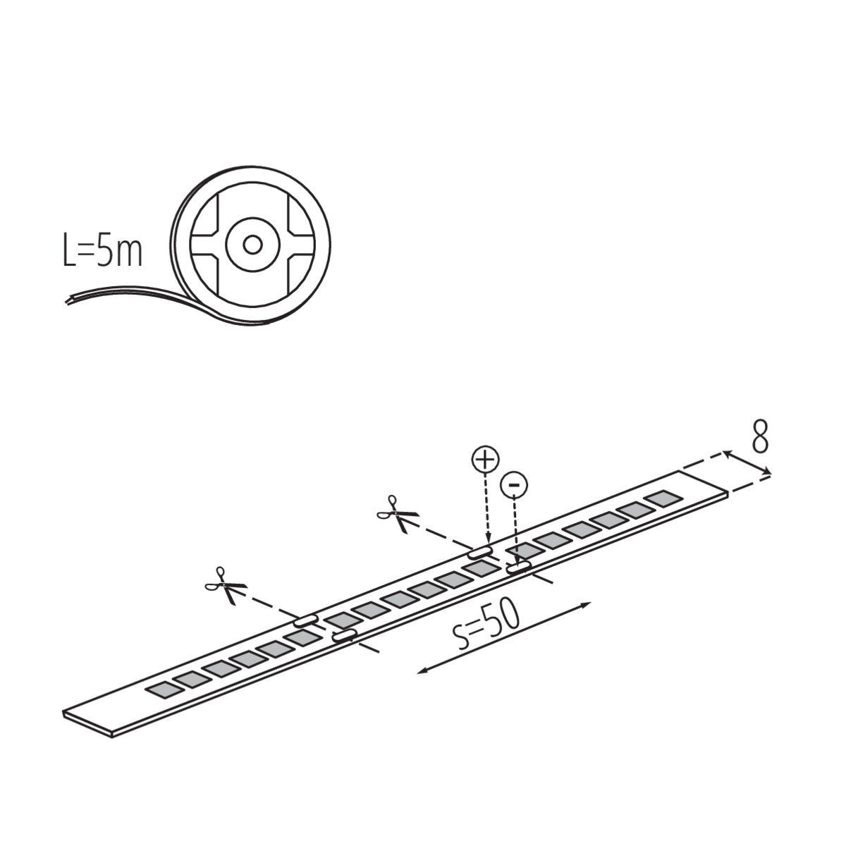 LED strip, 5 meter strip tape L120, warm white / neutral white / cold white, 1m=16W / IP00 / 24VDC E / (F) 