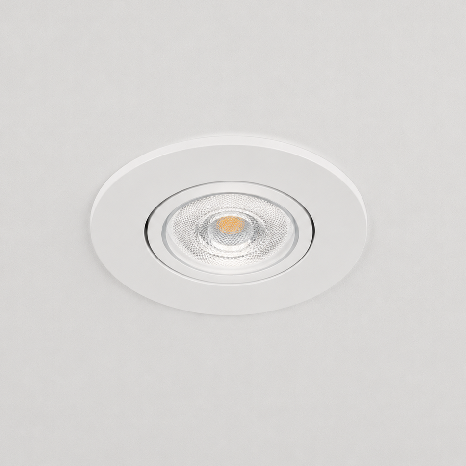 LED Einbaustrahler Lugano | Rund | Schwenkbar | feuerfester Kunststoff | Weiß Matt | Ø90mm | inkl. GU10 Fassung | 230V | extra-flach | dimmbar