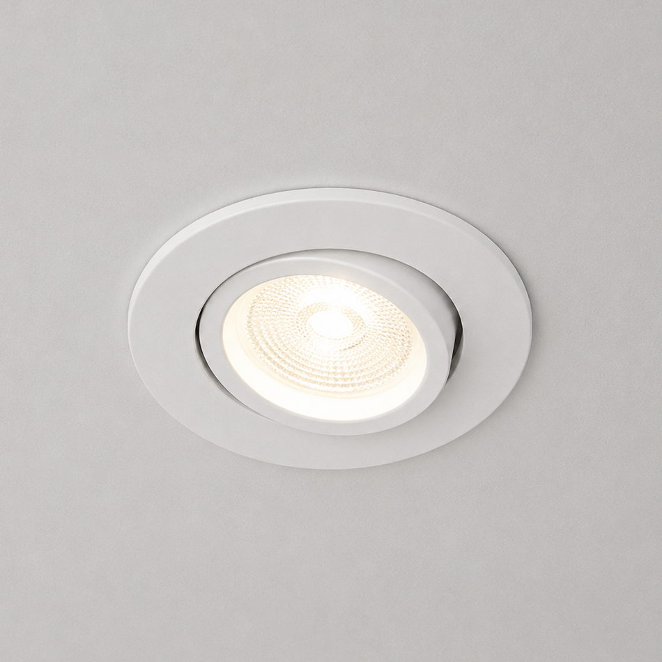 LED Einbaustrahler Lugano | Rund | Schwenkbar | feuerfester Kunststoff | Weiß Matt | Ø90mm | inkl. GU10 Fassung | 230V | extra-flach | dimmbar