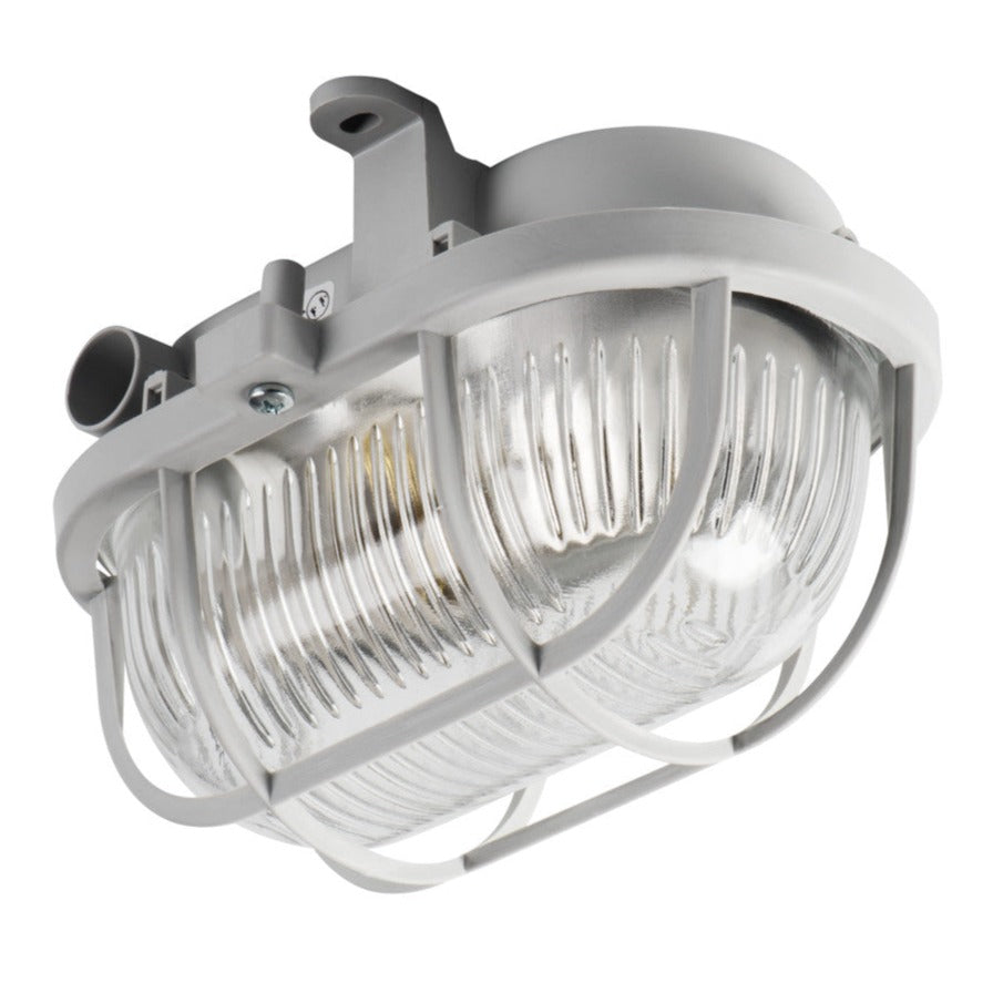 Luminaire de cave avec grille de protection en plastique, IP54 / E27 / 230V