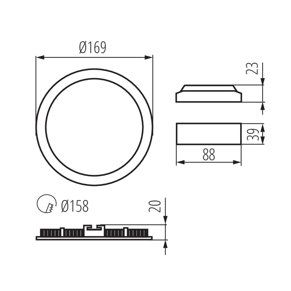 LED recessed spotlight made of plastic round Ø169mm IP44/20 12W 230V