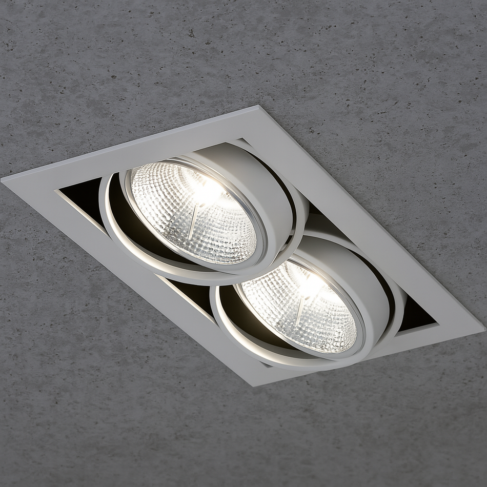 Kardanischer GU10 Einbaustrahler ES111 / AR111– Aluminium, schwenkbar, quadratisch – 1-/2-flammig – weiß / schwarz