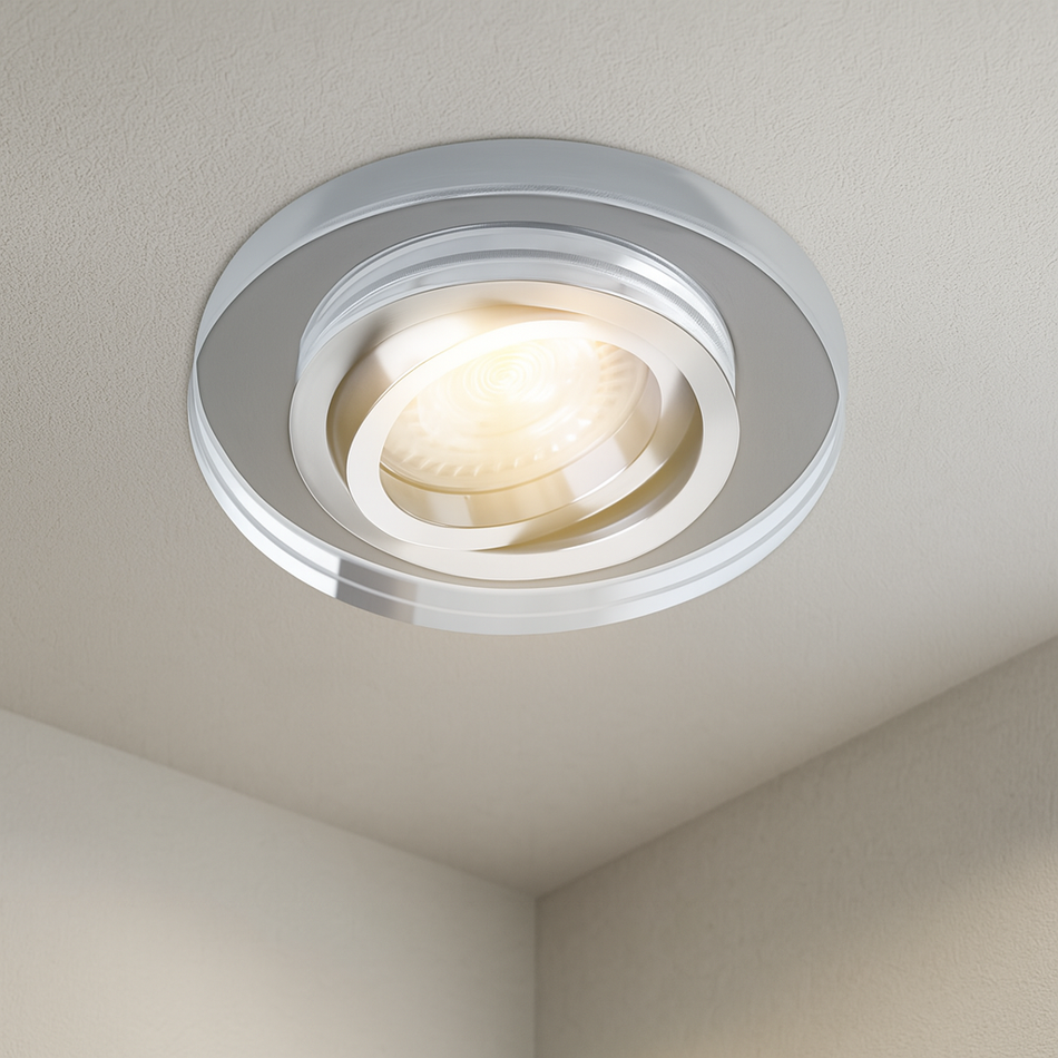 LED Einbaustrahler aus Glas | Rund | Klar-Spiegel | Schwenkbar | inkl. GU10 Fassung | 230V | Cristal | extra-flach | dimmbar