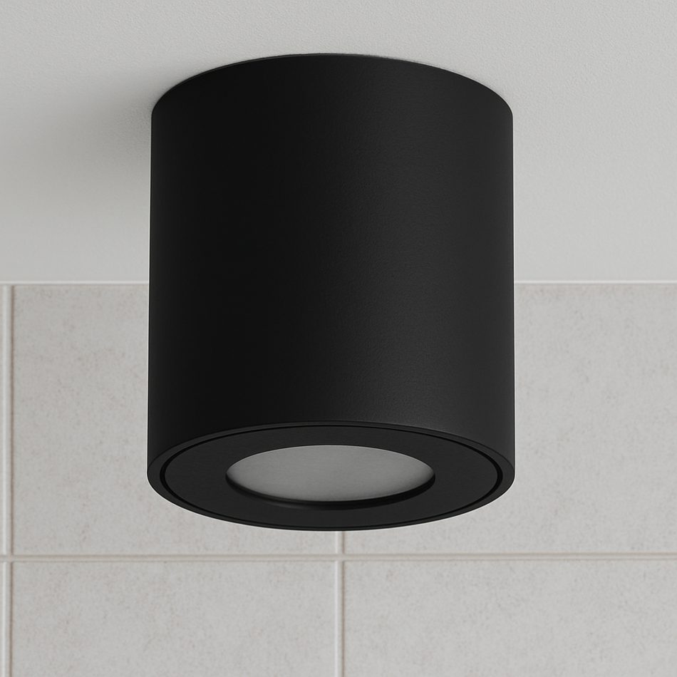 LED Aufbauleuchte für Innen und Außen | Badezimmer | Milano IP44 | Rund | Schwarz Matt | GU10 | 230V | Dimmbar